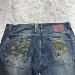 Vtg Y2K Ecko Unltd Jeans Box Logo Back Baggy Skater Straight Leg Fit 40x32 Rare!